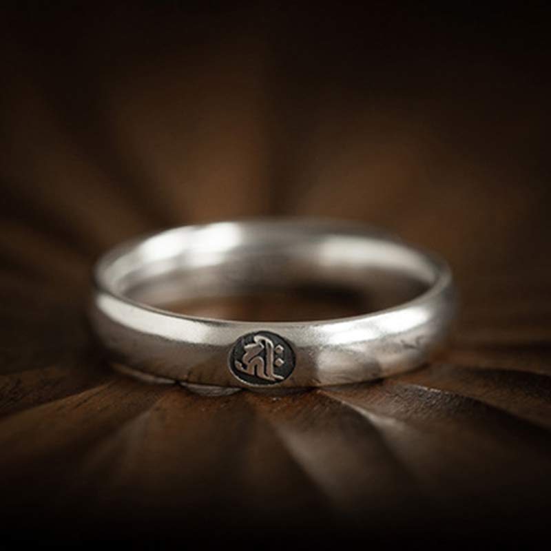 Nimara Ritual 925 Sterling Silver Chinese Zodiac Natal Buddha Blessing Couple Ring