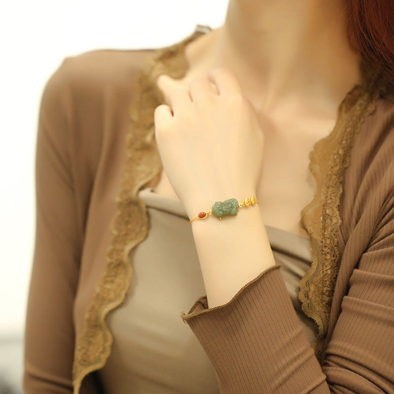 Nimara Ritual Cyan Jade PiXiu Copper Coin Red Agate Success Chain Bracelet