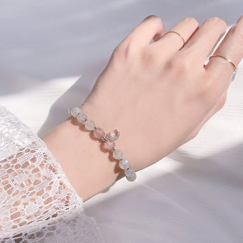 Nimara Ritual Strawberry Quartz Moonstone Luck Moon Charm Bracelet