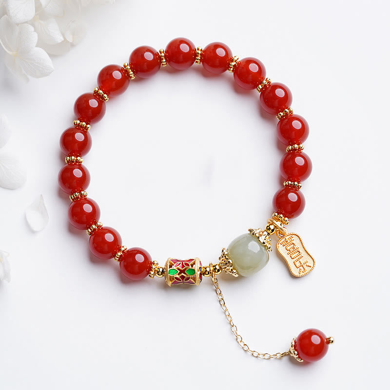 Nimara Ritual Natural Red Agate Hetian Jade Fu Character Confidence Charm Bracelet