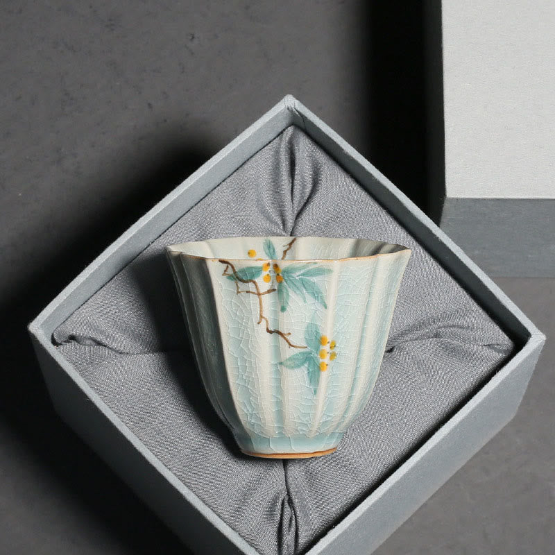 Nimara Ritual Loquat Dogwood Hawthorn Morning Glory Ceramic Teacup Kung Fu Tea Cup