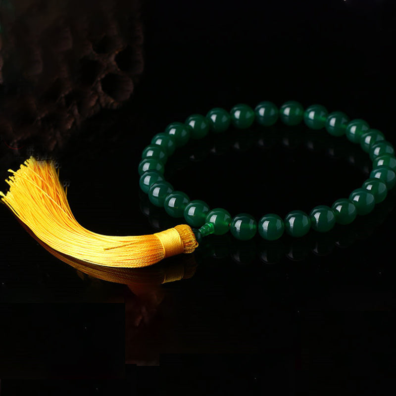Nimara Ritual Natural Green Agate Wrist Mala Power Tassels Pocket Mala Car Decoration