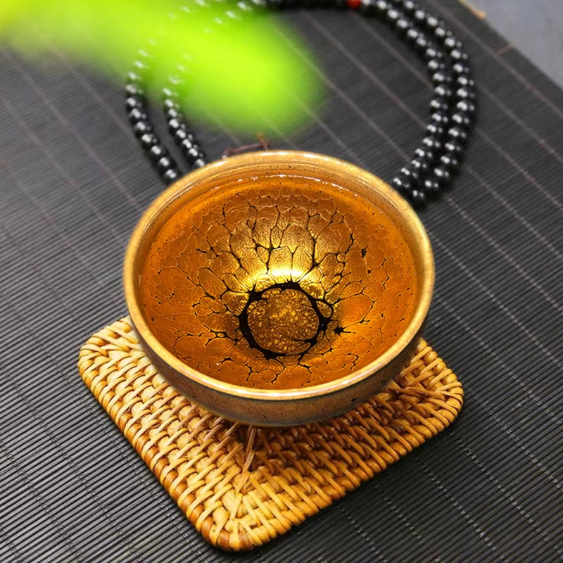 Nimara Ritual Gold Spot Pattern Chinese Jianzhan Ceramic Teacup Kung Fu Tea Cup Bowl With Gift Box