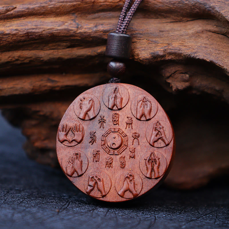 Nimara Ritual Lightning Struck Jujube Wood Yin Yang Bagua Mountain Ghosts Spend Money Protection Necklace Pendant