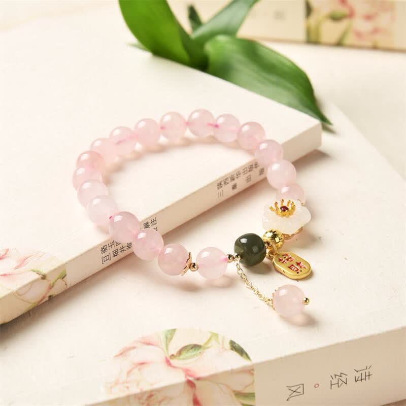 Nimara Ritual Natural Pink Crystal Jade Flower Warm Love Bracelet