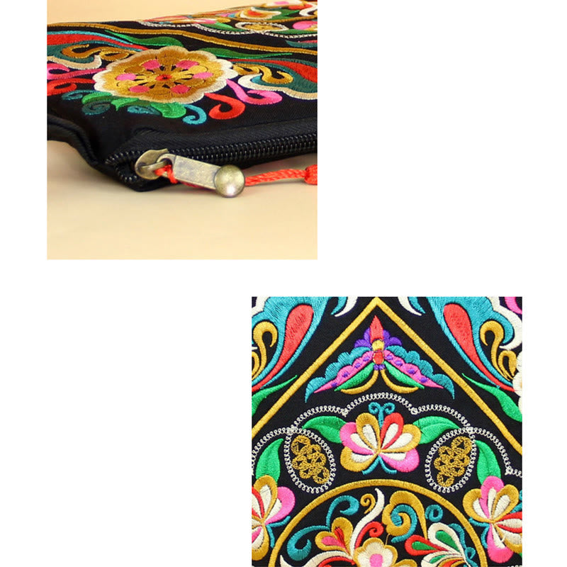 Nimara Ritual Dragon Butterfly Cosmos Flower Embroidery Wallet Shopping Purse