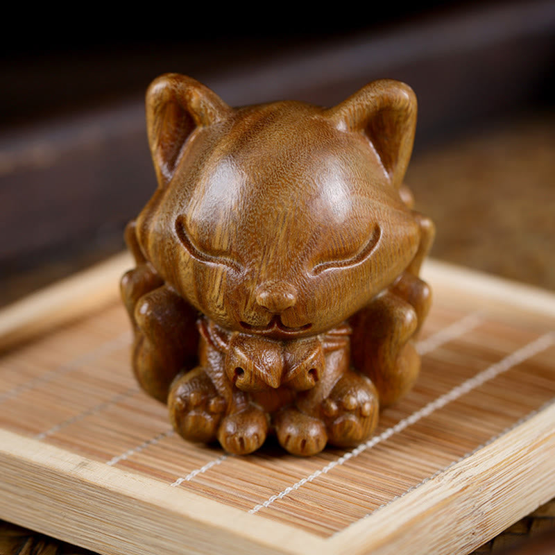 Nimara Ritual Mini Nine Tailed Fox Ivory Fruit Sandalwood Green Sandalwood Blessing Decoration
