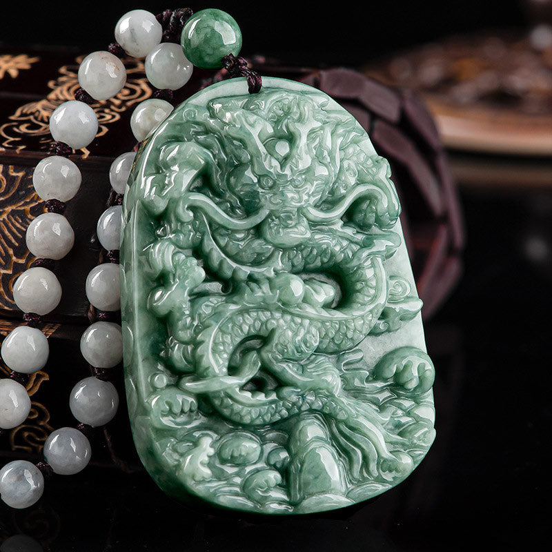 Nimara Ritual Chinese Zodiac Dragon Jade Prosperity Necklace Bead String Pendant