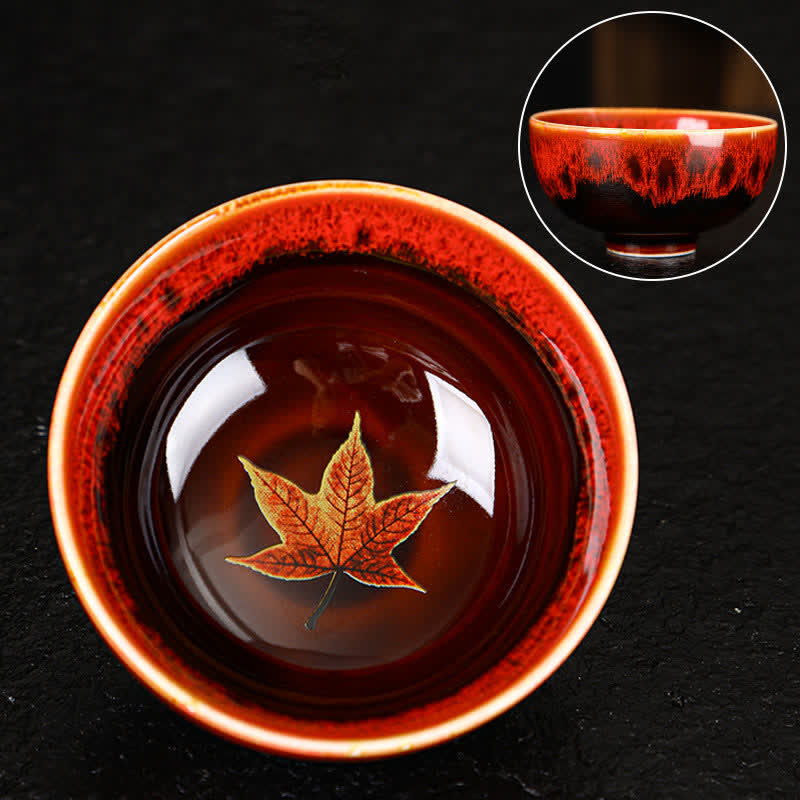 Nimara Ritual Maple Leaf Colorful Ceramic Teacup Home Tea Cups