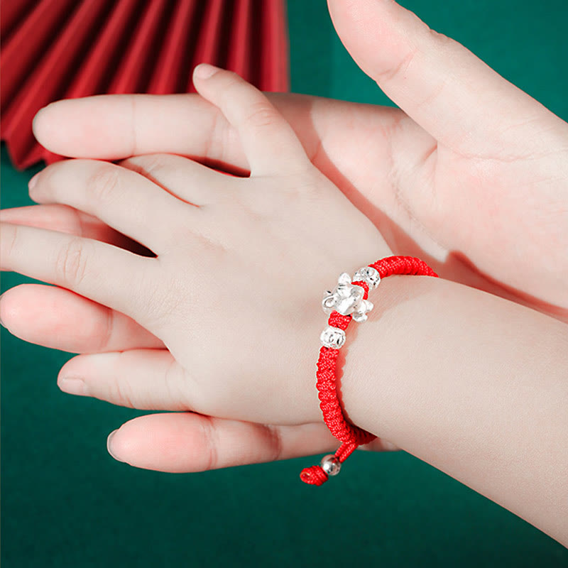 Nimara Ritual 999 Sterling Silver Chinese Zodiac Red Rope Luck Handcrafted Kids Bracelet