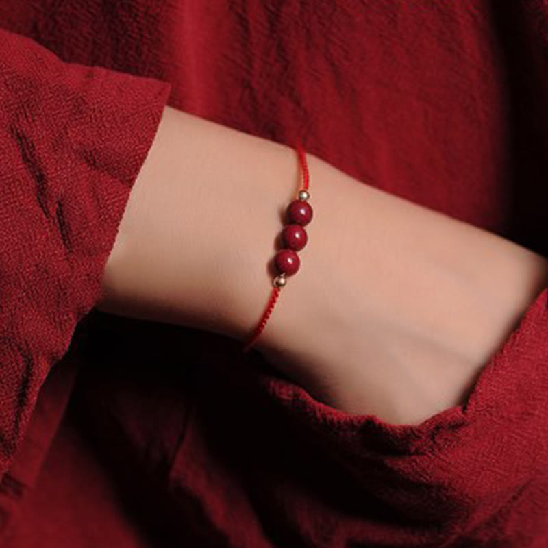 Nimara Ritual 14K Gold Plated Natural Cinnabar Blessing String Braided Bracelet