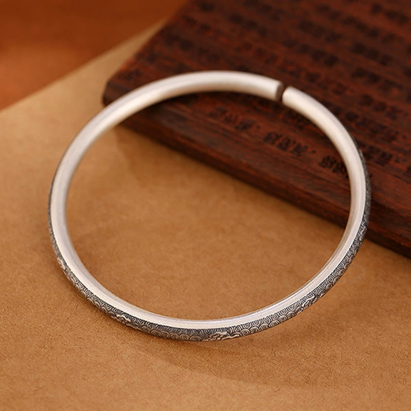Nimara Ritual Vintage 999 Sterling Silver Auspicious Clouds Design Luck Bracelet Bangle