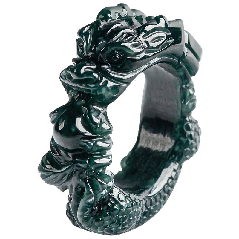 Nimara Ritual Natural Cyan Jade Dragon Carved Success Ring