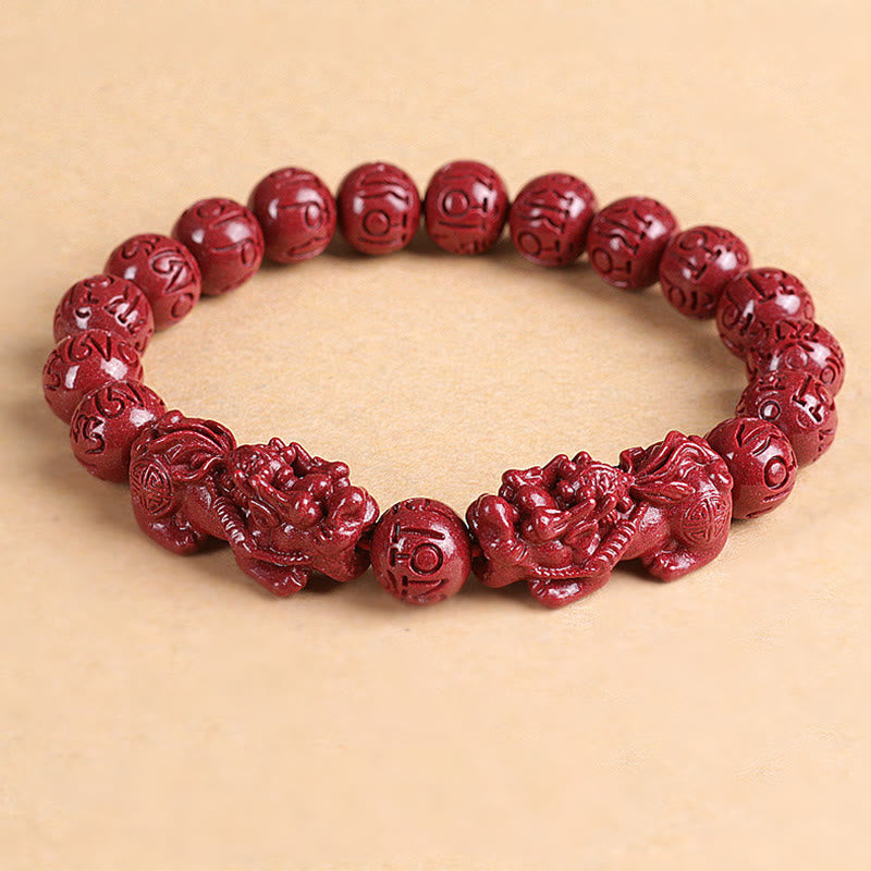 Nimara Ritual Natural Double PiXiu Cinnabar Om Mani Padme Hum Wealth Luck Bead Bracelet
