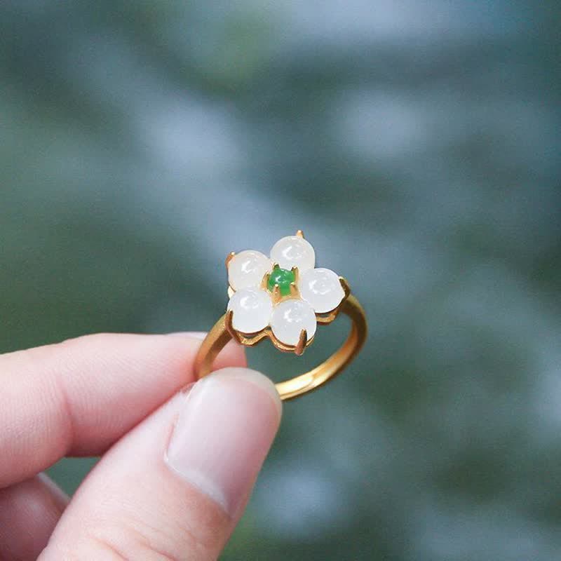 Release Negativity White Jade Flower Blessing Stud Earrings