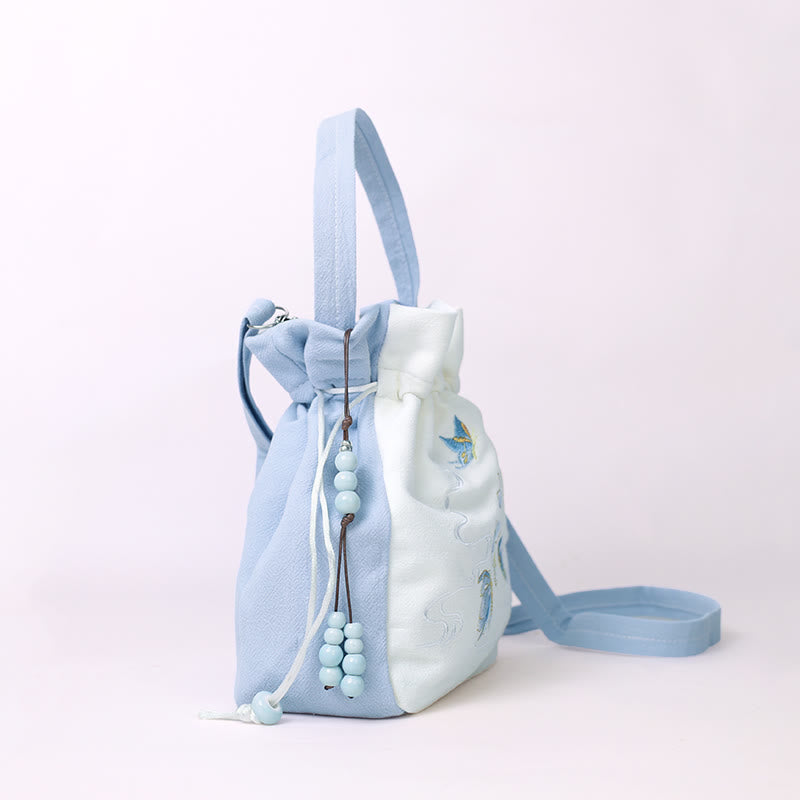 Nimara Ritual Embroidered Butterfly Lotus Magnolia Cotton Linen Tote Crossbody Bag Shoulder Bag Handbag