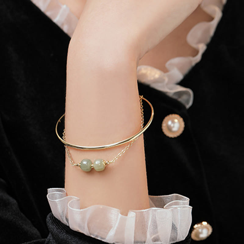 Nimara Ritual Copper Plated Gold Hetian Jade Bead Luck Double Layer Bracelet Bangle