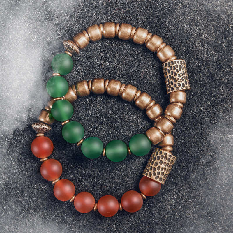 Nimara Ritual Tibetan Red Agate Green Agate Copper Confidence Fortune Bracelet