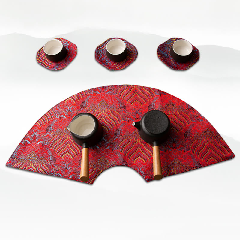 Nimara Ritual Vintage Sea Wave Bamboo Plum Blossom Embroidered Cup Mat Pad Tea Cup Coaster Kung Fu Tea Mat