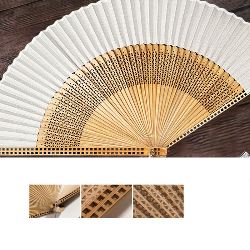 Nimara Ritual Vintage Handheld Folding Fan With Bamboo Frames