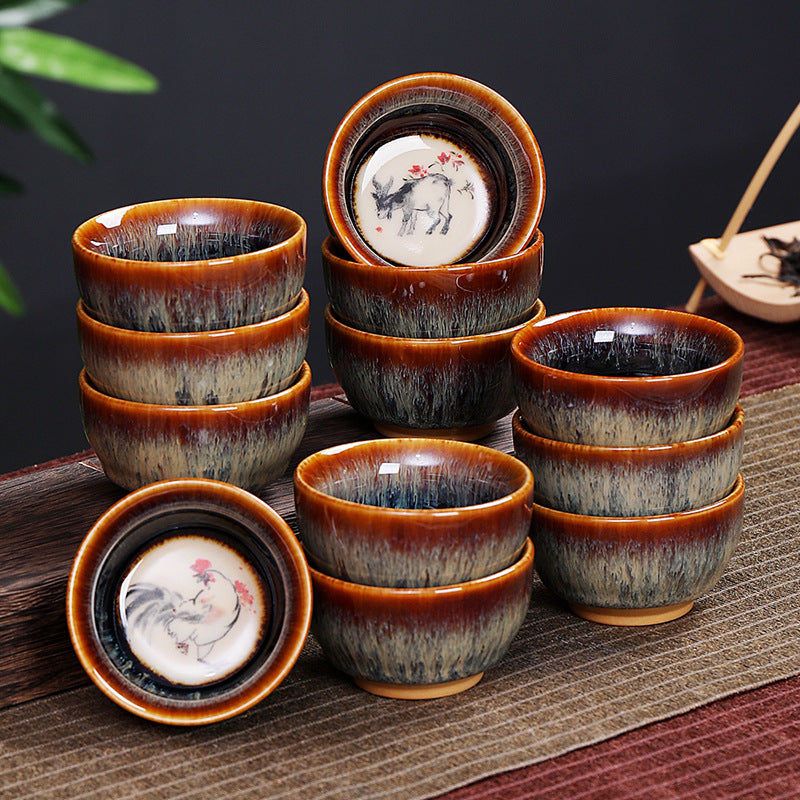 Nimara Ritual 12 Chinese Zodiac Pattern Ceramic Teacup Kung Fu Jian Chinese Zhan Tea Cup 73ml