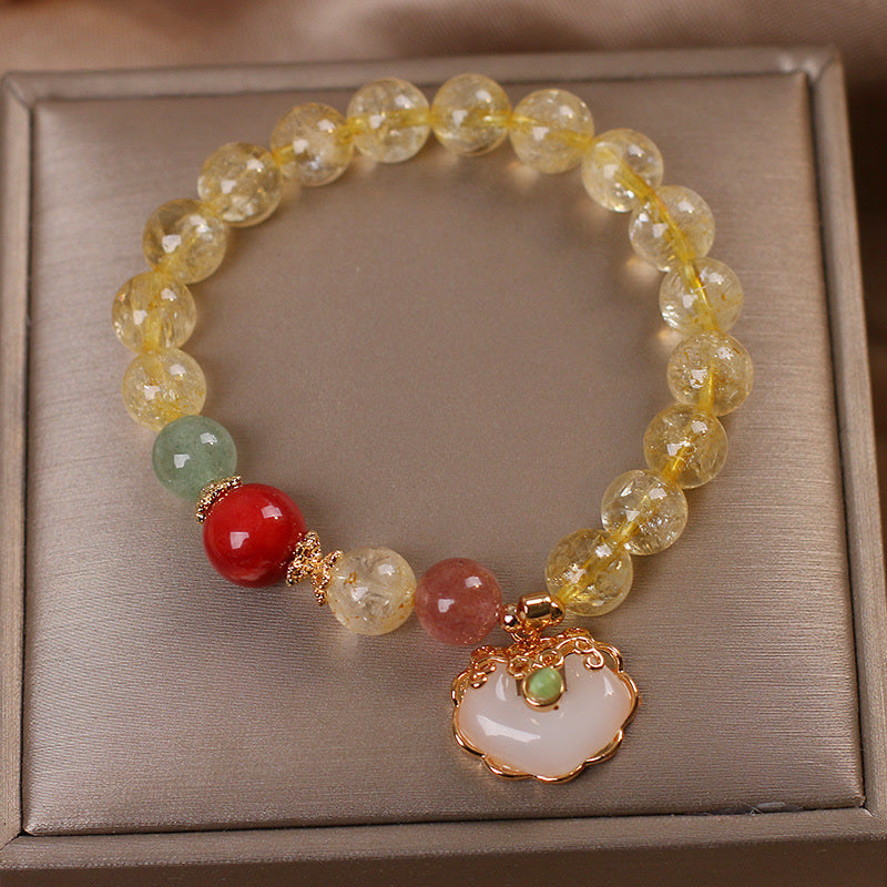 Nimara Ritual Natural Citrine White Jade Strawberry Quartz Protection Charm Bracelet