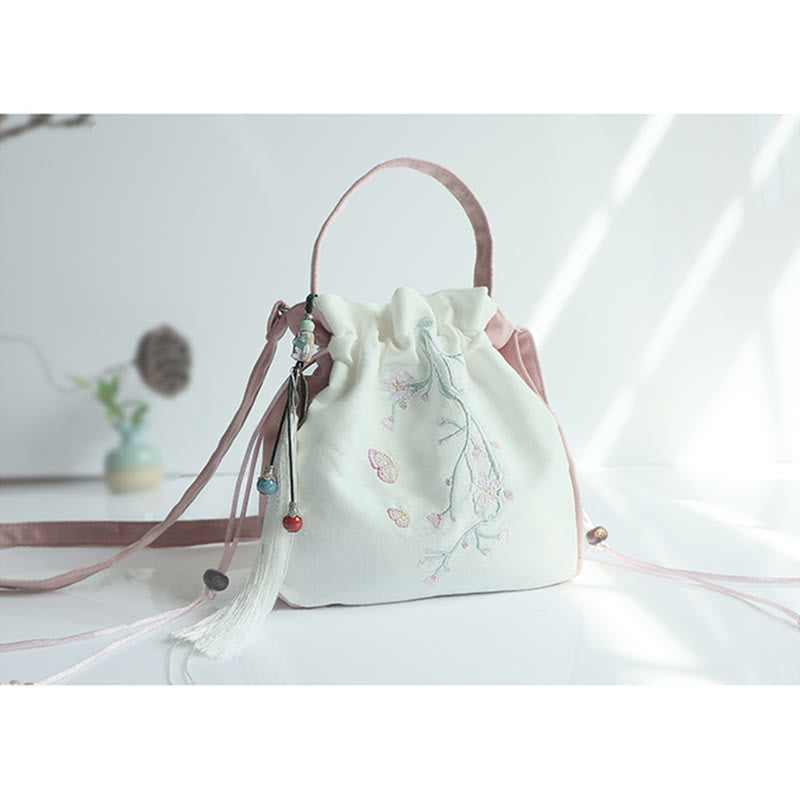 Nimara Ritual Handmade Embroidered Flowers Canvas Tote Shoulder Bag Handbag