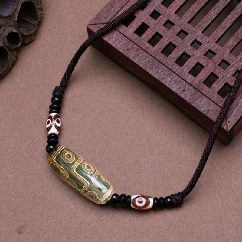 Nimara Ritual Tibetan Nine-Eye Dzi Bead Protection String Necklace