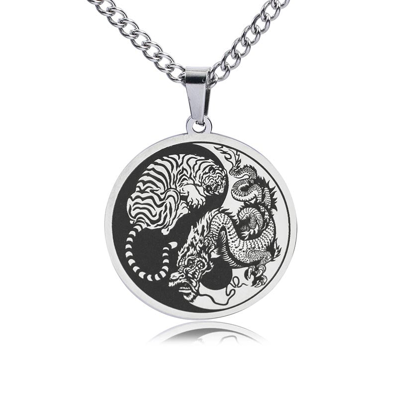 Nimara Ritual Tiger Dragon Titanium Steel Chain Necklace Harmony Pendant