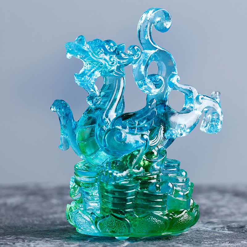 Nimara Ritual Feng Shui Four Symbols Azure Dragon Handmade Liuli Crystal Art Piece Home Office Decoration
