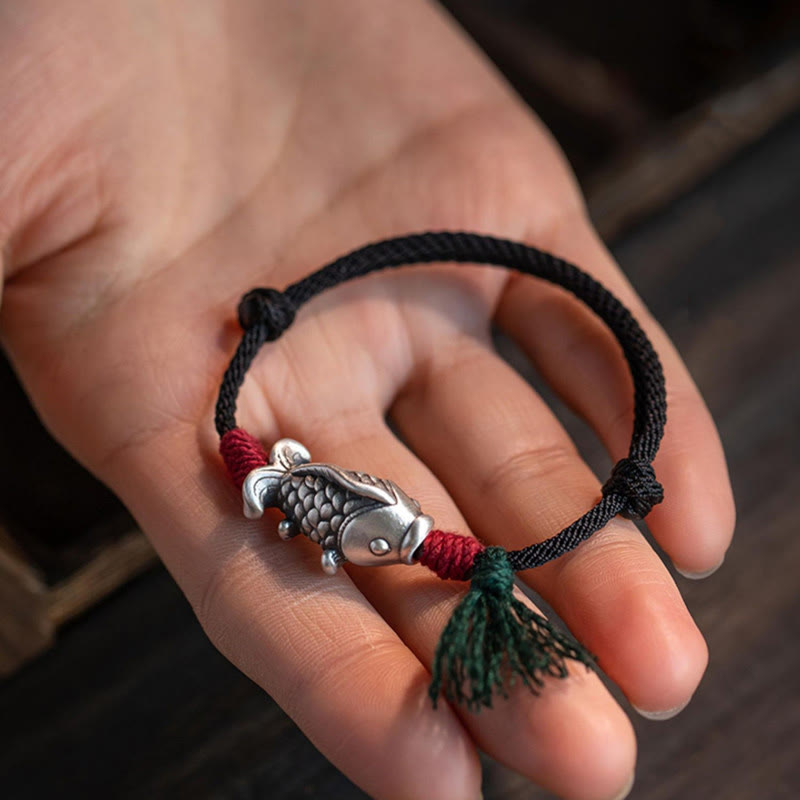 Nimara Ritual 925 Sterling Silver Luck Koi Fish Braided Bracelet