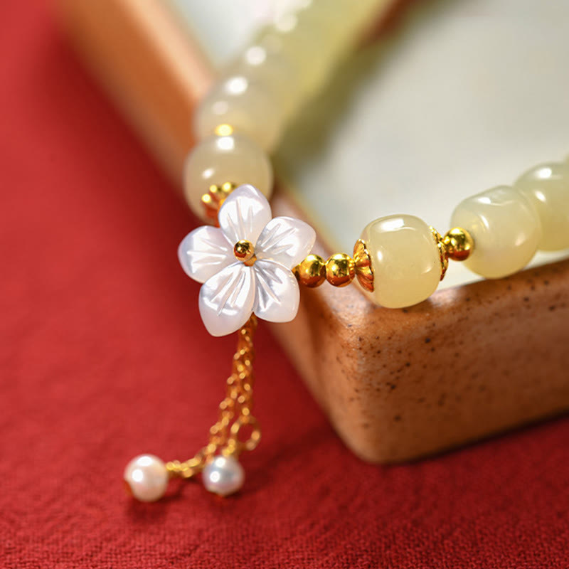 Nimara Ritual 925 Sterling Silver Natural Hetian Jade Luck Flower Bracelet