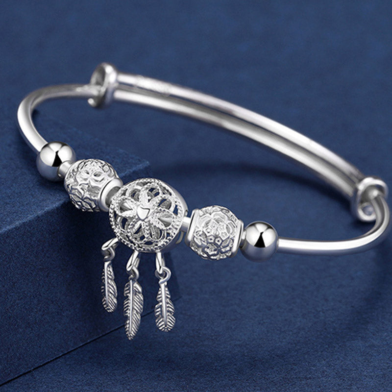 Nimara Ritual Tibetan White Copper Blessing Dream Catcher Charm Bracelet