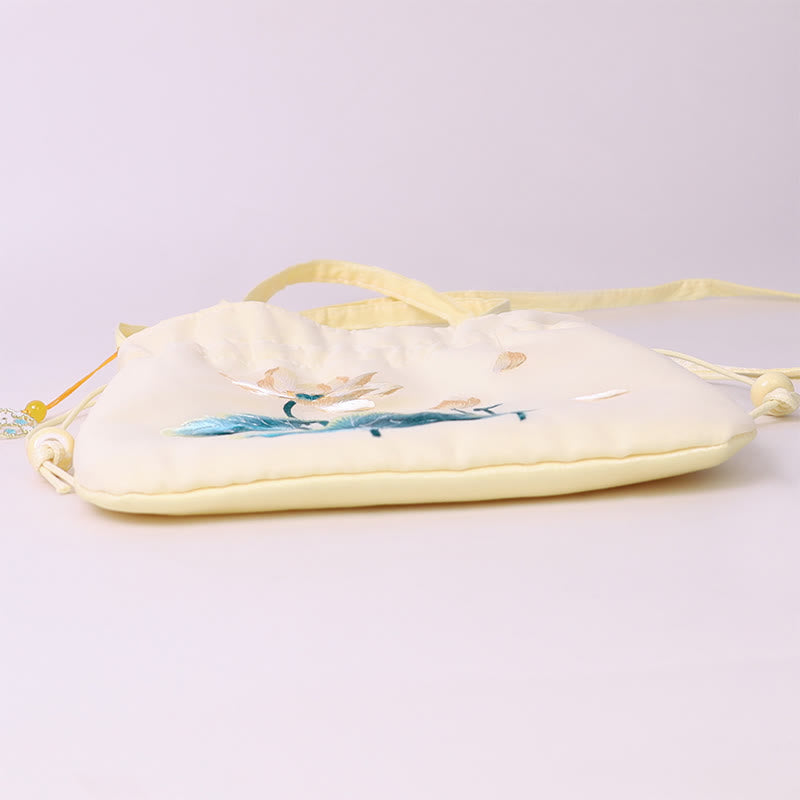 Nimara Ritual Lotus Peony Epiphyllum Phoenix Suzhou Embroidery Cotton Linen Tote Crossbody Bag Shoulder Bag Handbag