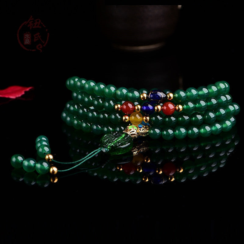 Nimara Ritual 108 Mala Beads Natural Green Agate Power Support Bracelet
