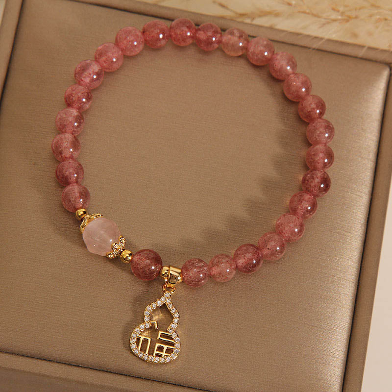 Nimara Ritual Strawberry Quartz Gourd Fu Character Charm Positive Bracelet