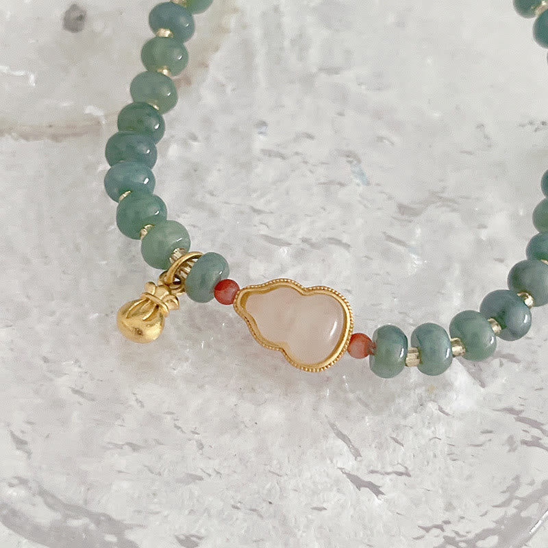 Nimara Ritual Natural Hetian Jade Pearl Peace Buckle Fu Character Gourd Money Bag Strawberry Quartz PiXiu Luck Bracelet