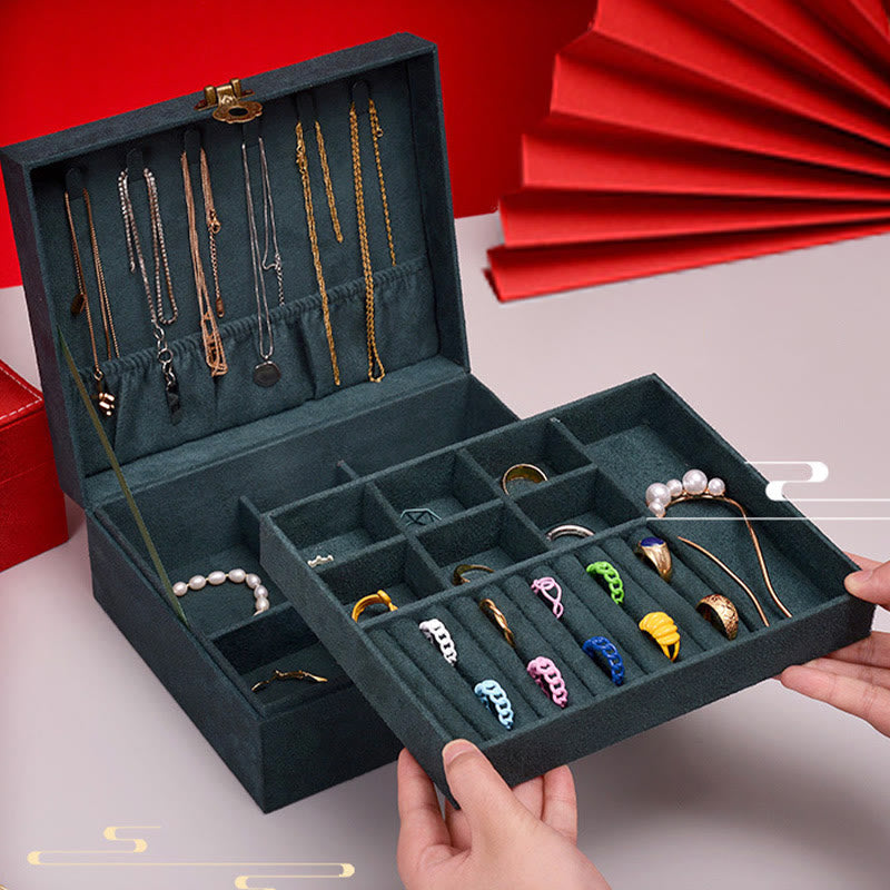 Nimara Ritual Simple Design Jewelry Box Organizer Two-Layer Jewelry Storage Box Flannel Box With Lock