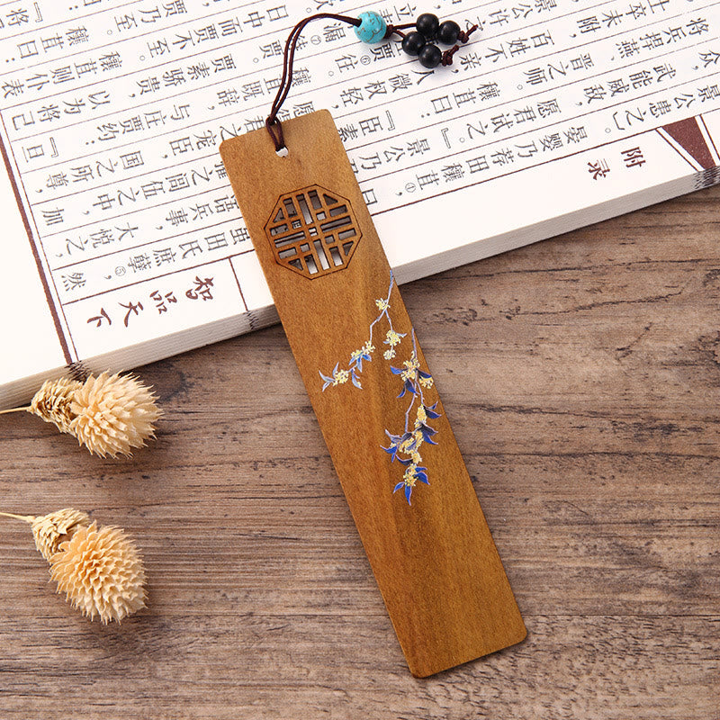 Nimara Ritual 4Pcs Four Seasons Plum Orchid Bamboo Chrysanthemum Peking Opera Mask Wood Bookmarks With Gift Box