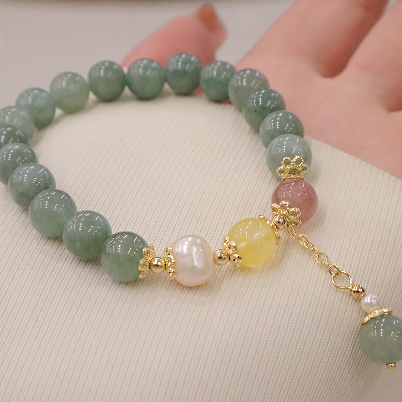 Nimara Ritual Jade Pearl Strawberry Quartz Abundance Luck Bead Charm Bracelet