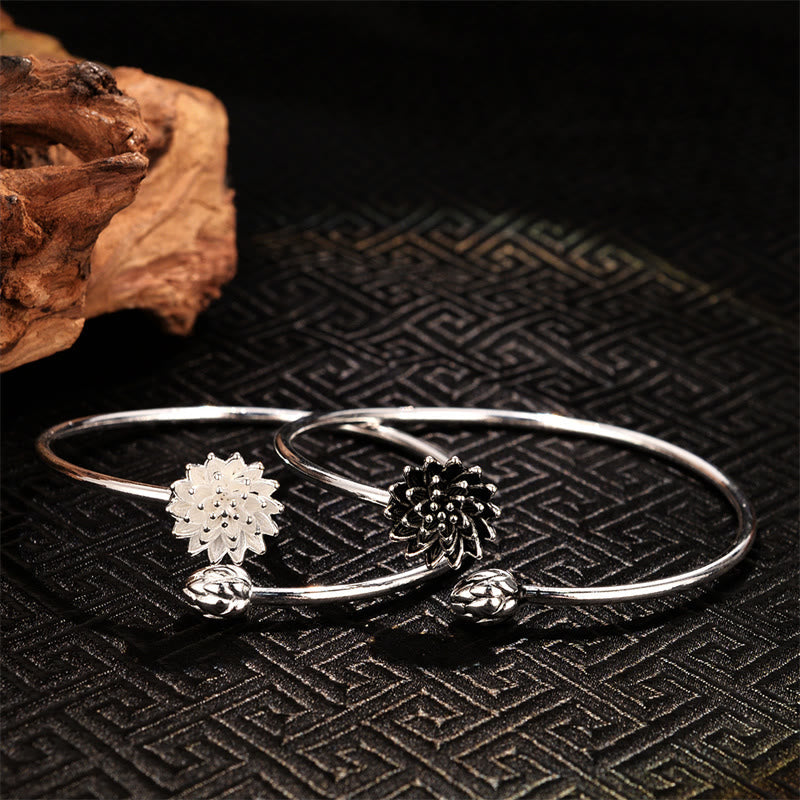 Nimara Ritual Retro Lotus White Copper Enlightenment Bracelet Bangle