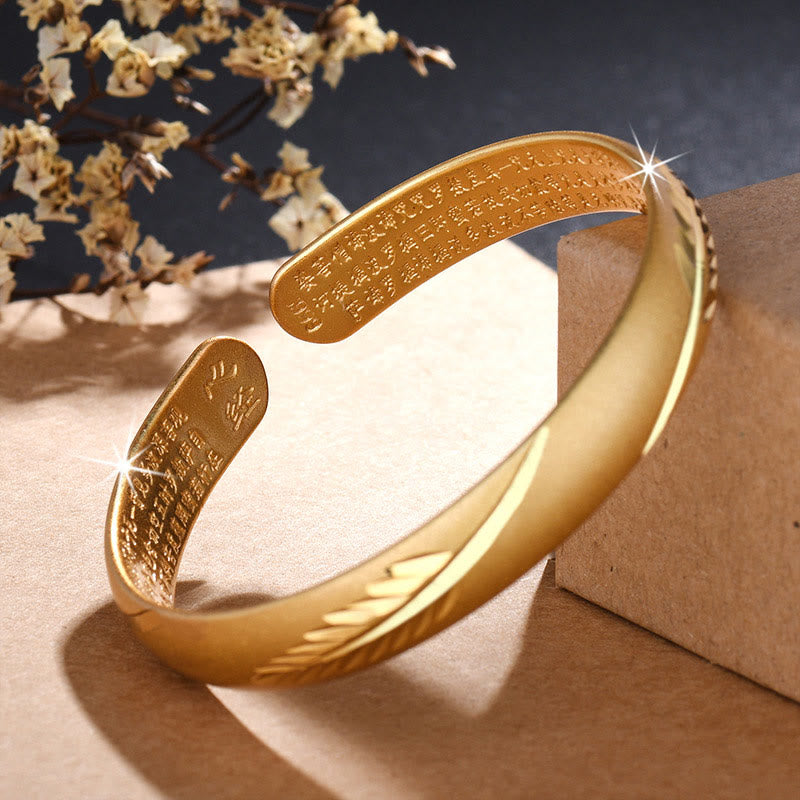 Nimara Ritual Feather Heart Sutra Engraved Pattern Wealth Copper Cuff Bracelet Bangle