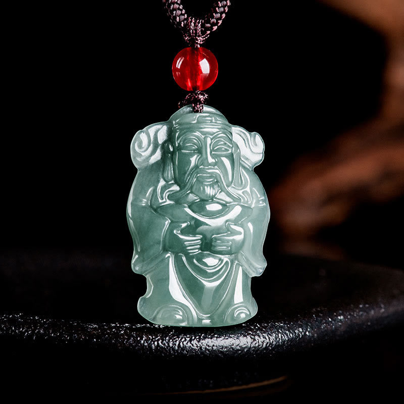 Nimara Ritual Natural Green Jade Chinese God of Wealth Caishen Ingot Abundance Necklace Pendant
