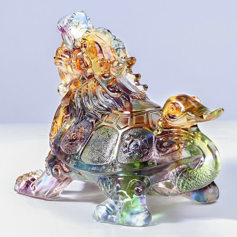 Nimara Ritual Feng Shui Dragon Turtle Handmade Liuli Crystal Art Piece Home Office Decoration