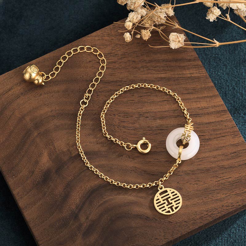 Nimara Ritual White Jade Double Happiness Fortune Bracelet