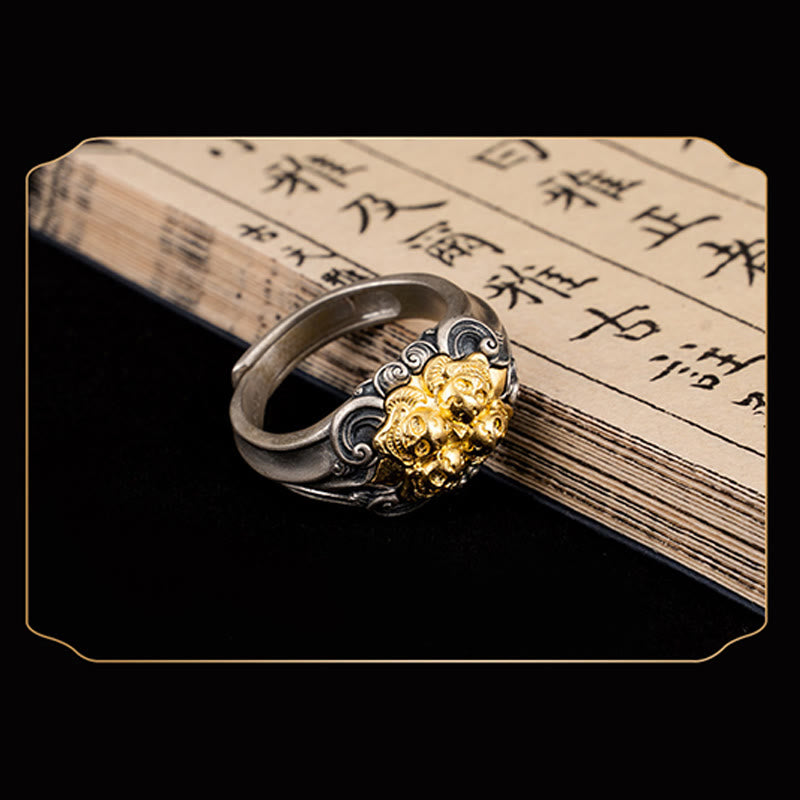 Nimara Ritual 925 Sterling Silver Tibetan Skull Protection Adjustable Ring