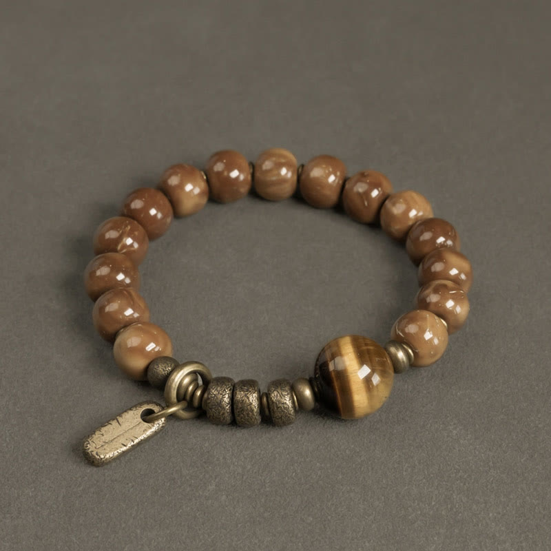 Nimara Ritual Kuka Seed Tiger Eye Gold Sheen Obsidian Brass Copper Wealth Luck Bracelet