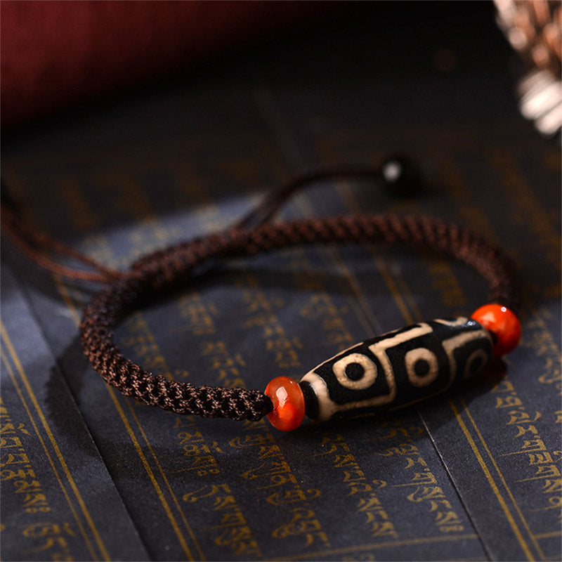 Nimara Ritual Tibetan Nine-Eye Dzi Bead Prosperity String Bracelet