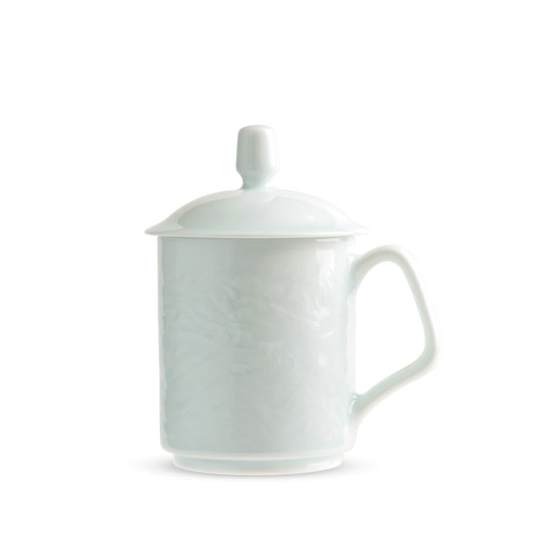 Nimara Ritual Jingdezhen White Porcelain Handmade Great Wall Landscape Engraved Ceramic Teacup Office Mug Tea Cups
