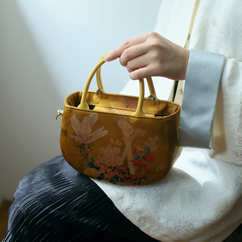 Nimara Ritual Vintage Flower Peony Metal Chain Zipper Handbag Crossbody Bag Shoulder Bag